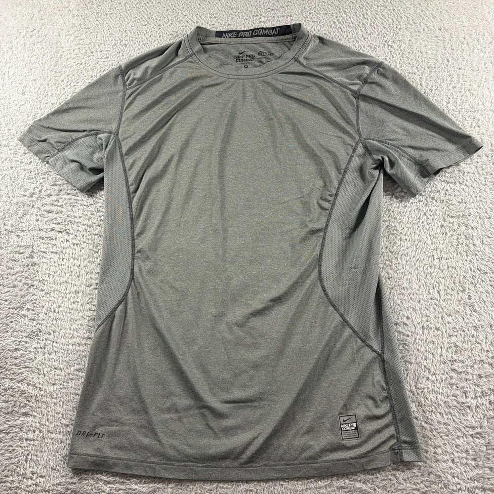 Nike Pro Combat Shirt Mens Medium Gray Fitted Short Sleeve Dri Fit Base Layer